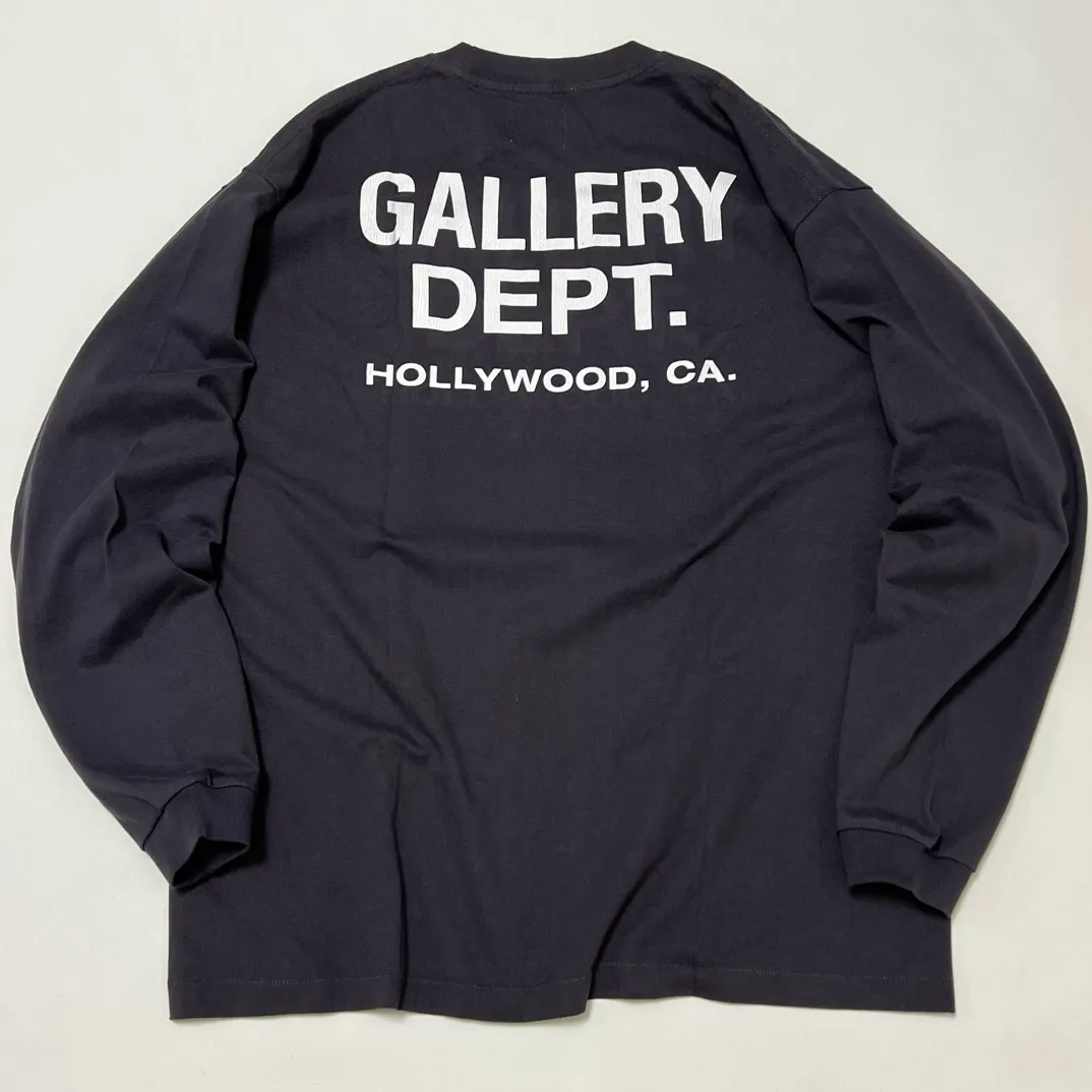 GALLERY DEPT. SOUVENIR L/S TEE Black Basic English Logo Long Sleeves Washed Black S-XL Heavy Washed Vintage Cylindrical Seamless Linen Cotton Fabric